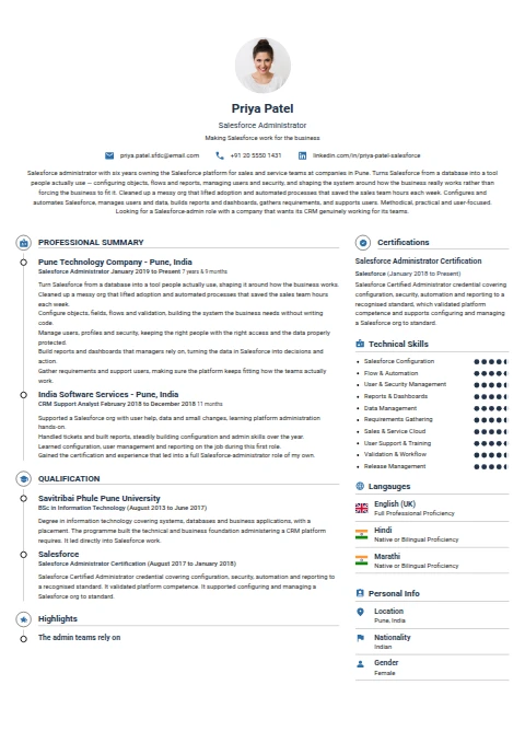 Salesforce Administrator resume example