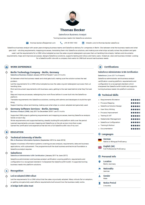 Salesforce Business Analyst resume example