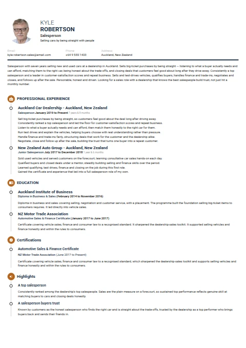 Salesperson resume example