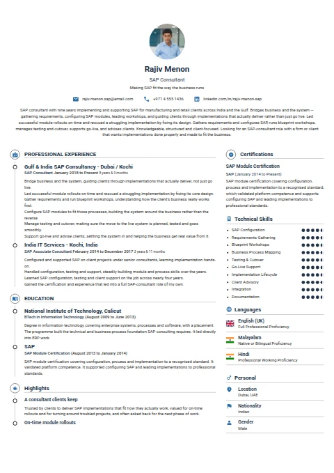 SAP Consultant resume example