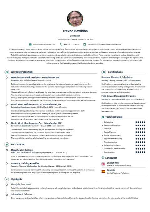 Scheduler resume example