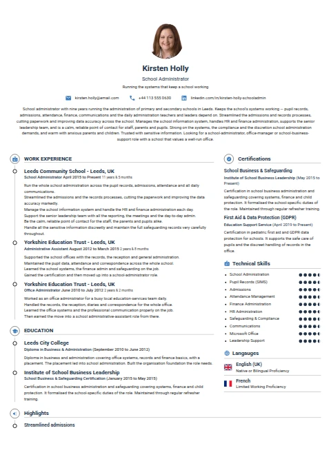 School Administrator resume example