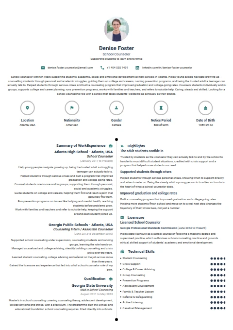 School Counselor resume example
