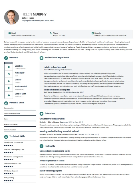 School Nurse resume example