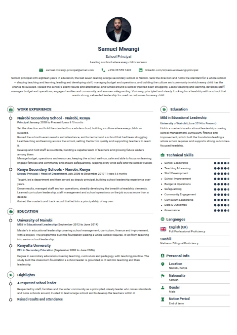 School Principal resume example