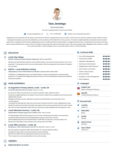 School Secretary resume example