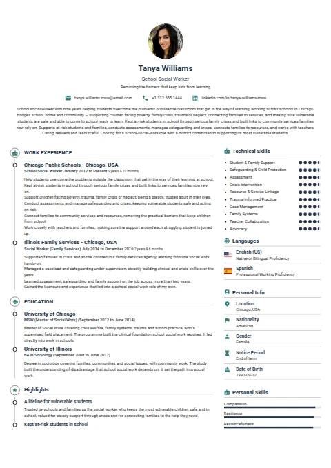 School Social Worker resume example