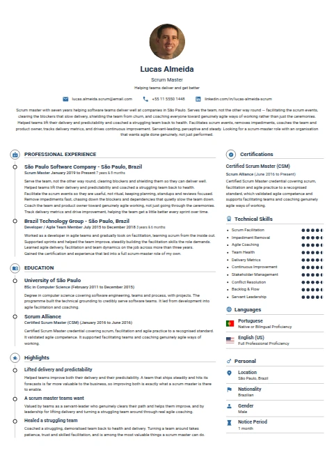 Scrum Master resume example