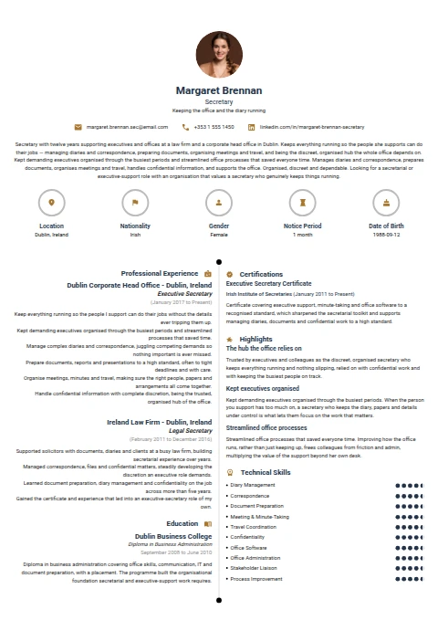 Secretary resume example