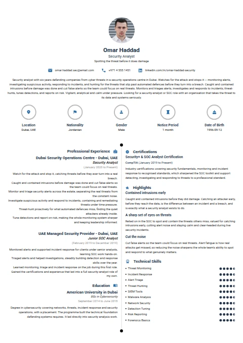 Security Analyst resume example