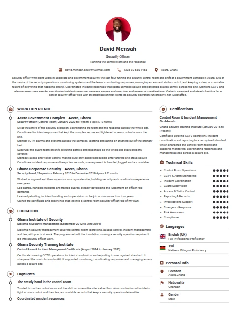 Security Officer resume example