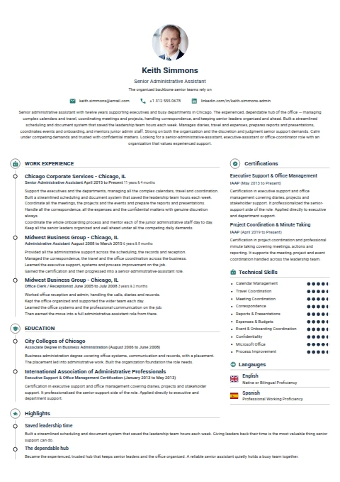 Senior Administrative Assistant resume example
