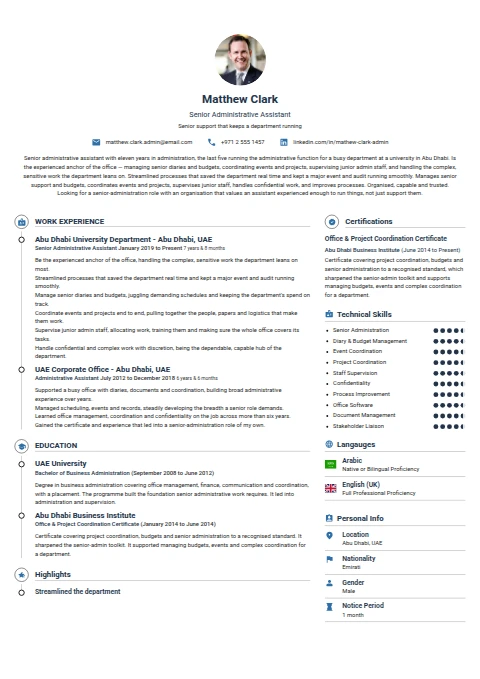 Senior Assistant Administration resume example