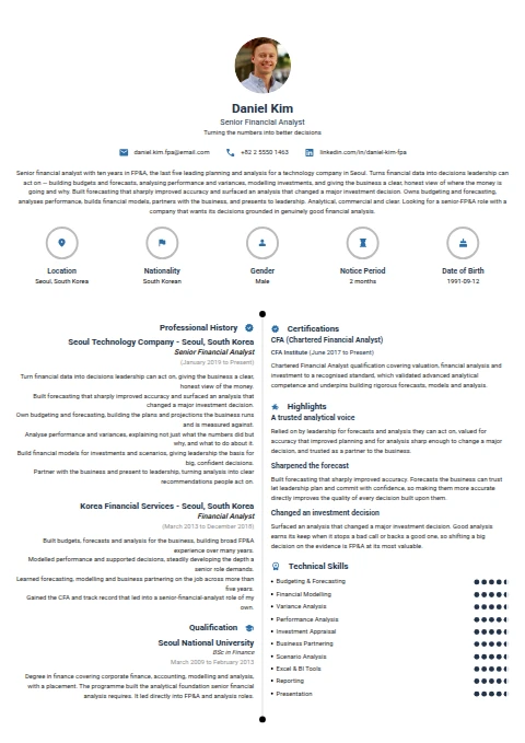 Senior Financial Analyst resume example