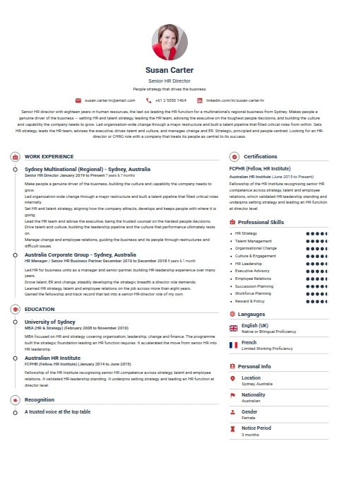 Senior HR Director resume example