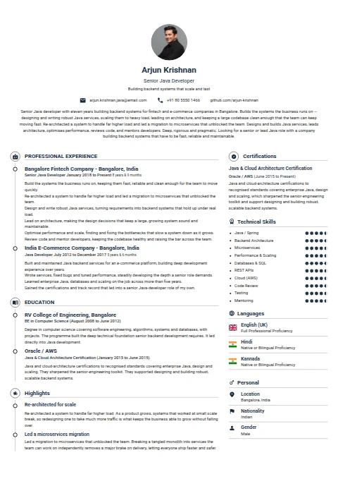 Senior Java Developer resume example