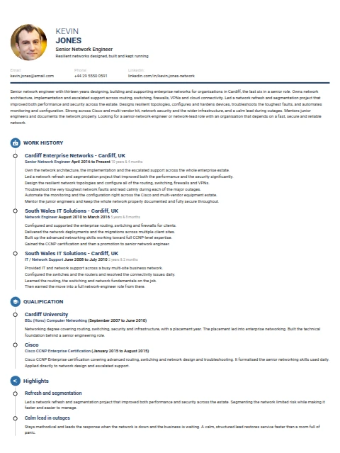 Senior Network Engineer resume example
