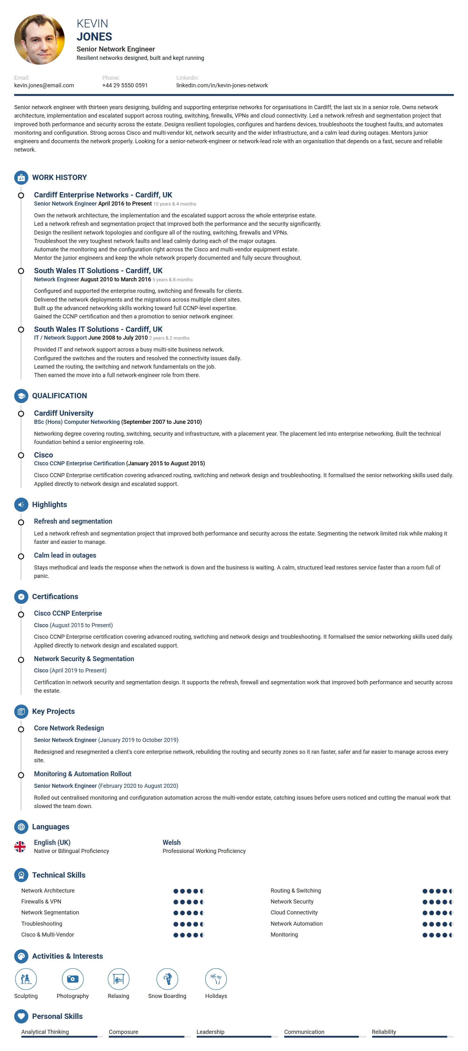 Senior Network Engineer resume example — a professionally formatted Engineering CV sample