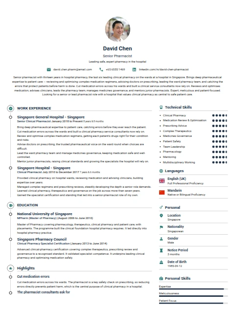 Senior Pharmacist resume example
