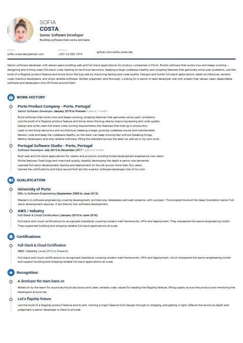 Senior Software Developer resume example