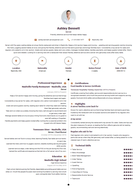 Server resume example