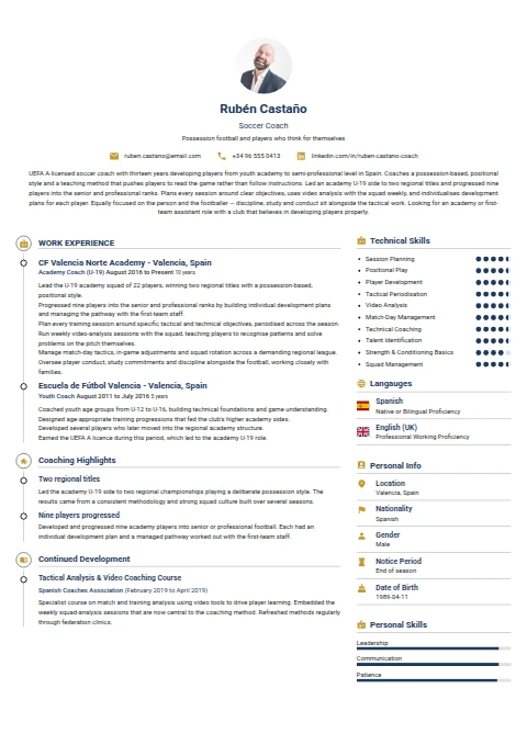 Soccer Coach resume example
