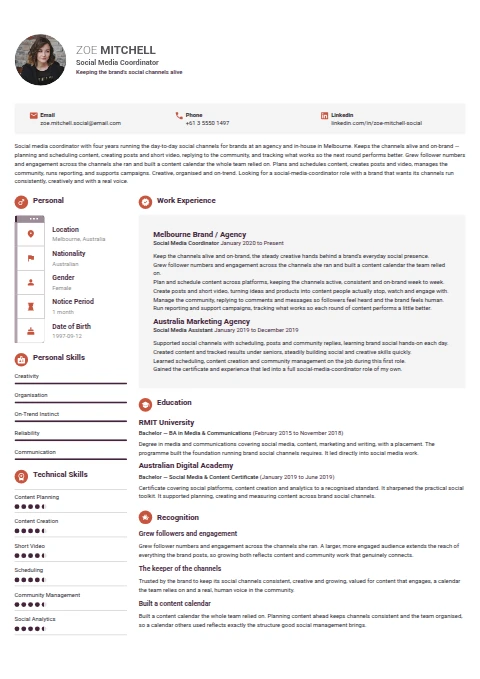 Social Media Coordinator resume example