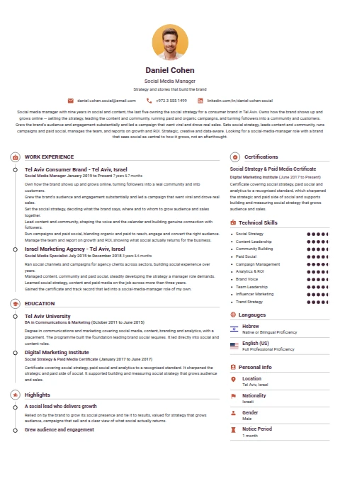 Social Media Manager resume example