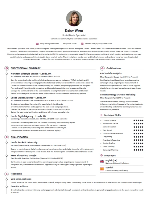 Social Media Specialist resume example