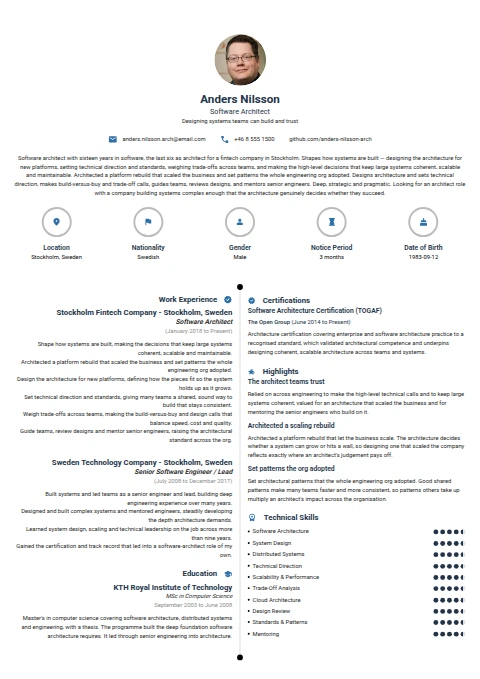 Software Architect resume example