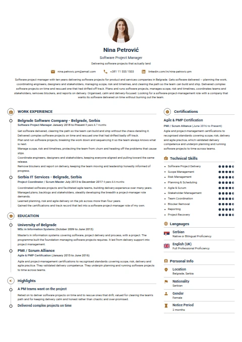 Software Project Manager resume example