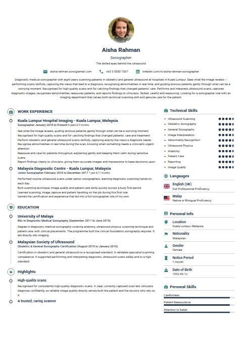 Sonographer resume example