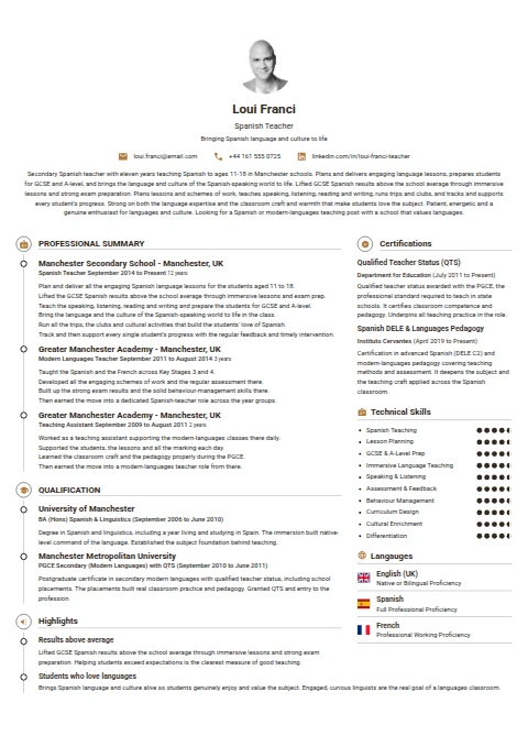 Spanish Teacher resume example