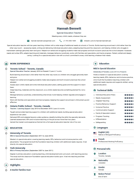 Special Education Teacher resume example