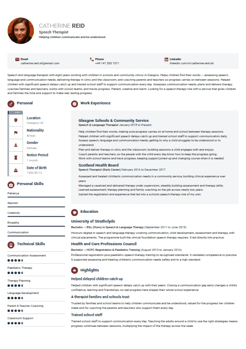 Speech Therapist resume example