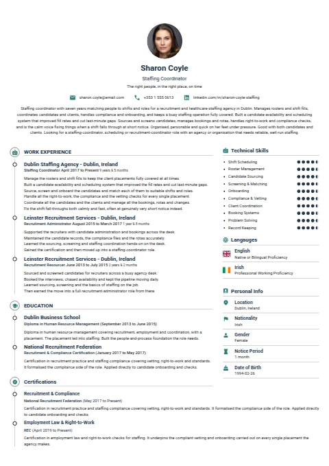 Staffing Coordinator resume example