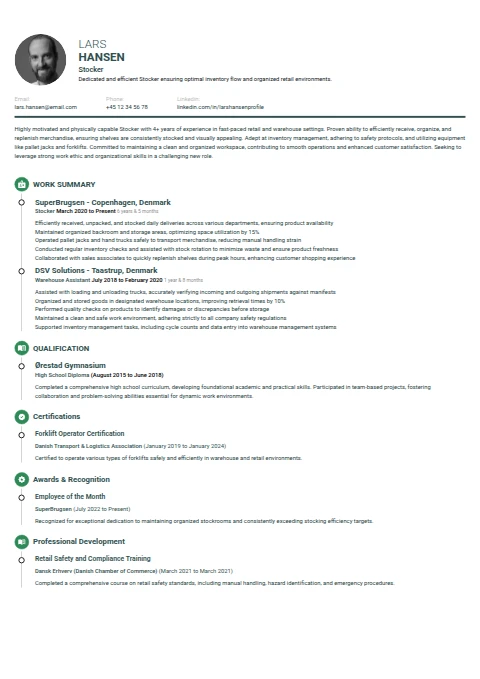 Stocker resume example