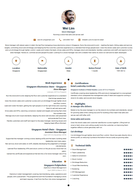 Store Manager resume example