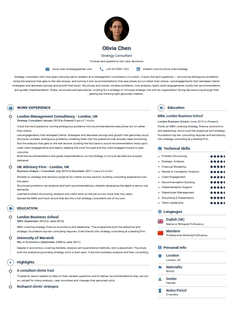 Strategy Consultant resume example