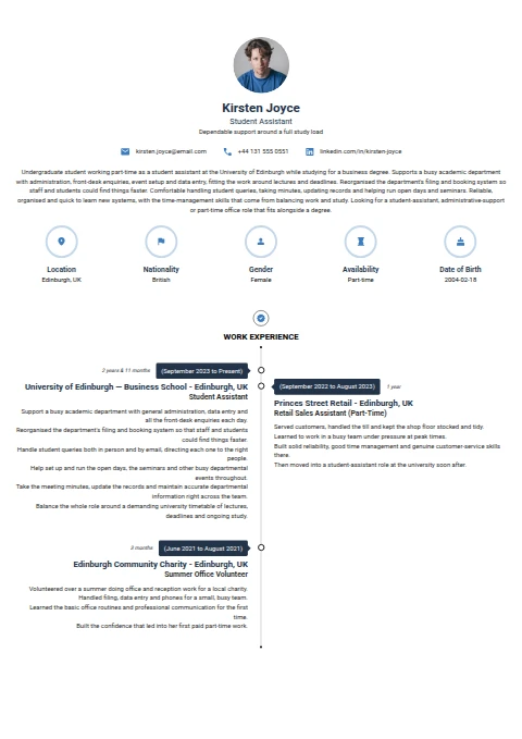 Student Assistant resume example