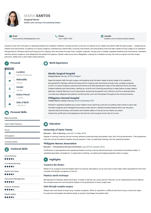 Surgical Nurse resume example