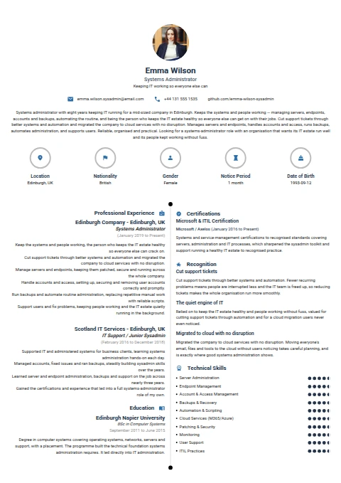 Systems Administrator resume example