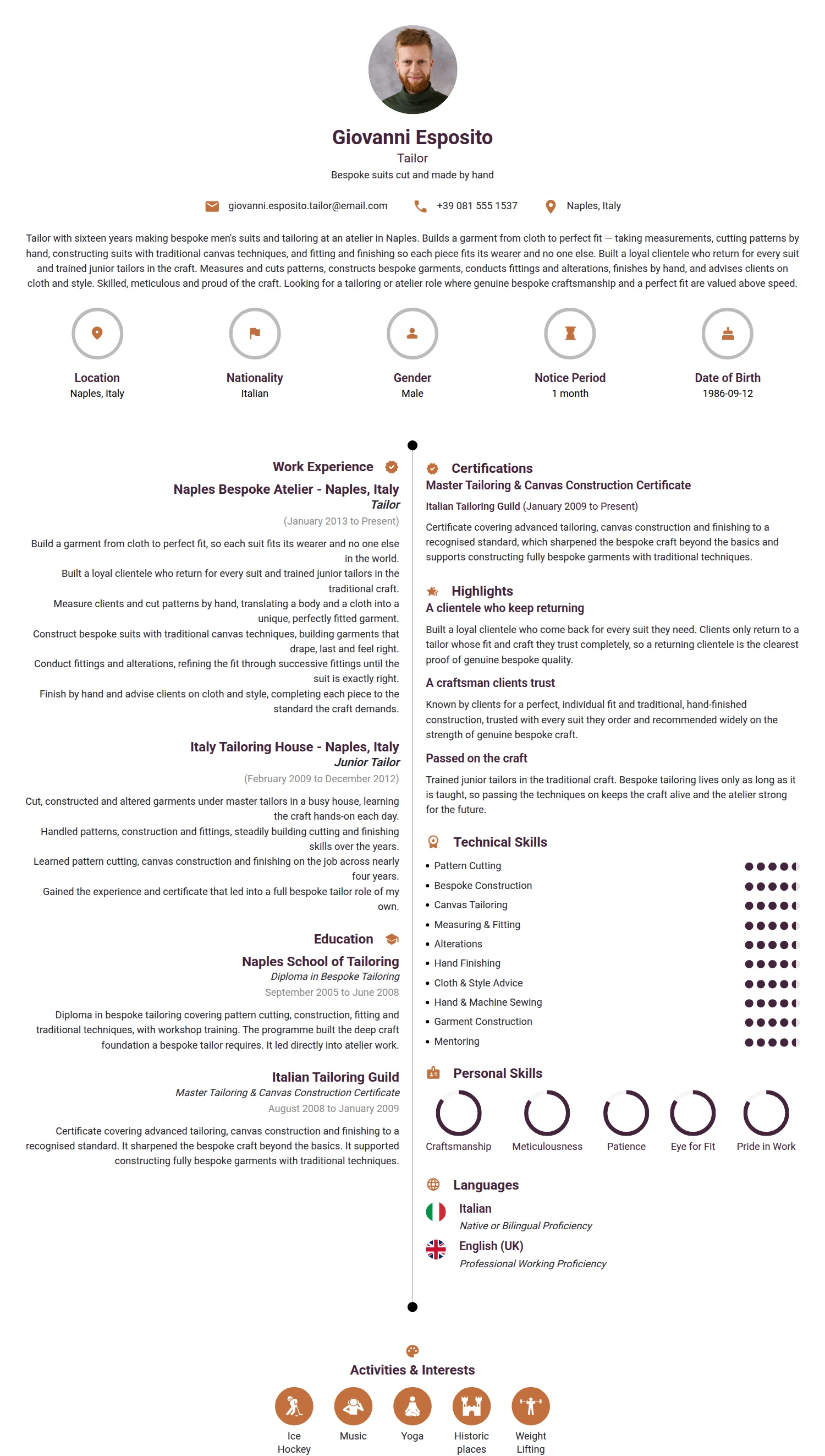 Tailor resume example — a professionally formatted Misc CV sample