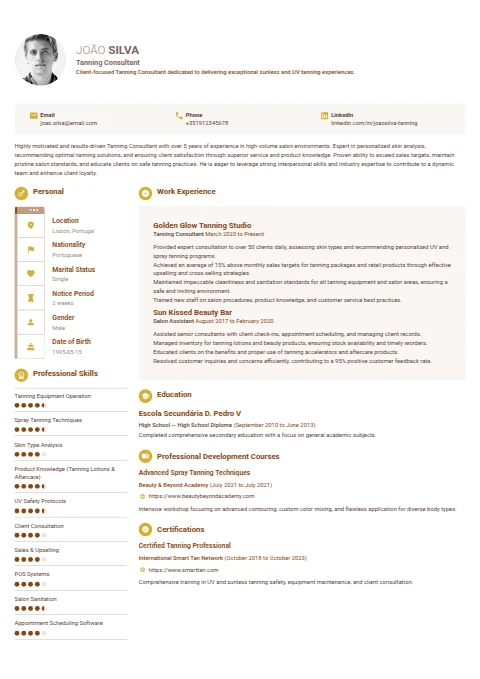 Tanning Consultant resume example