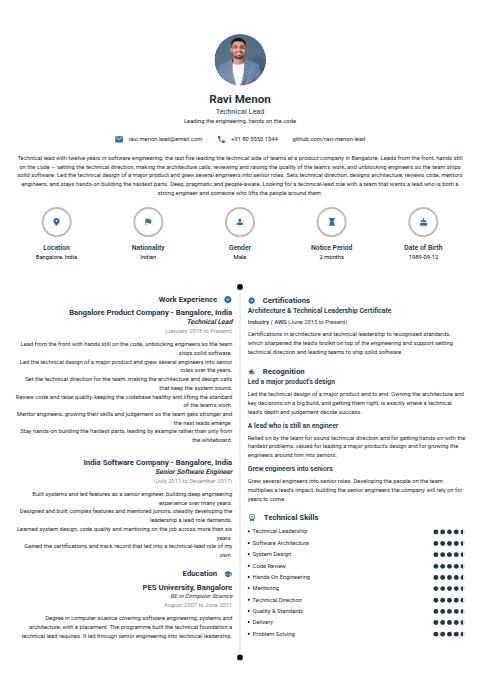 Technical Lead resume example