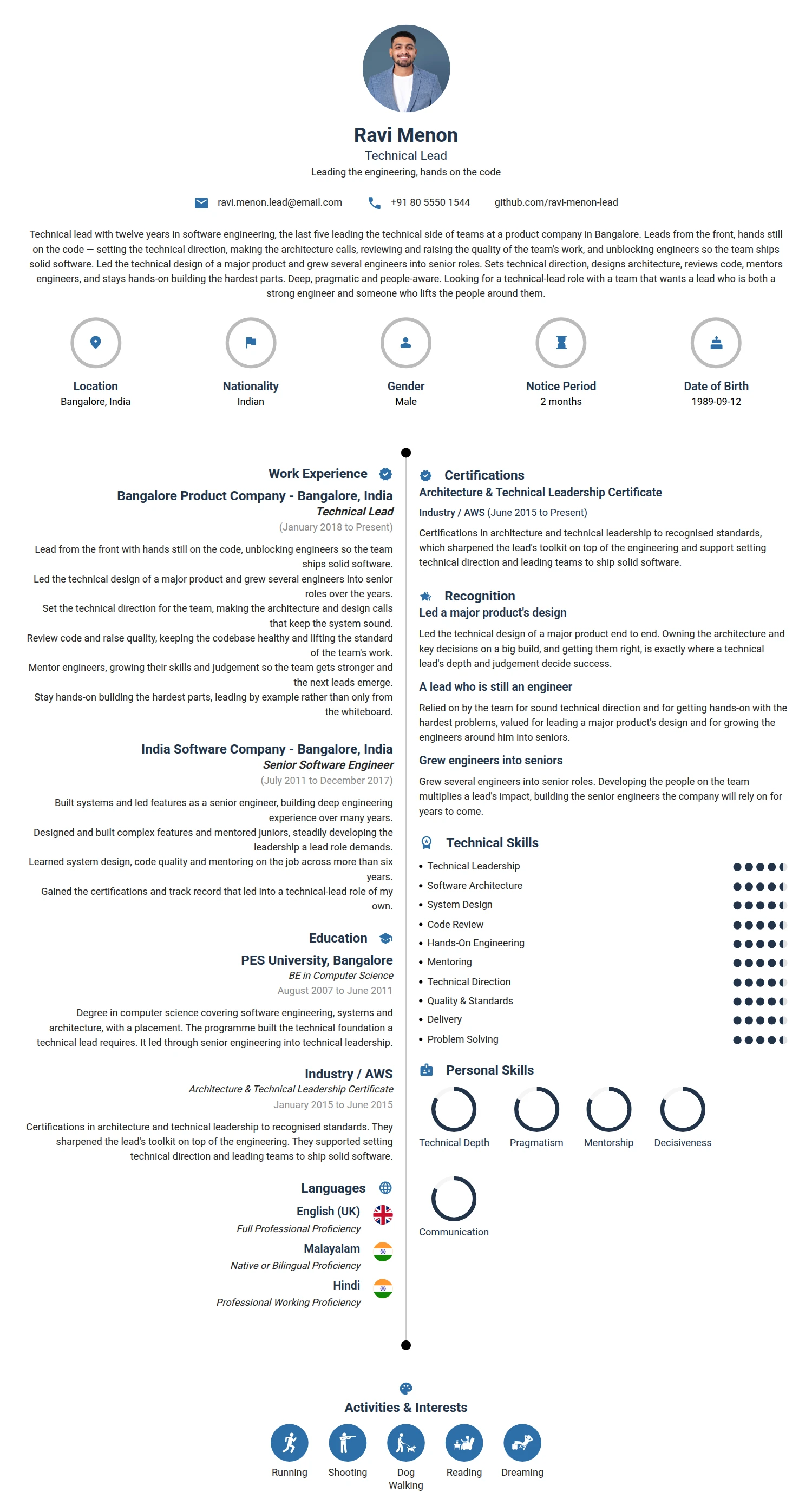 Technical Lead resume example — a professionally formatted Software Development & IT CV sample