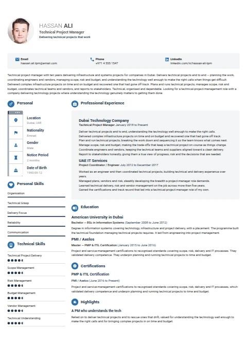 Technical Project Manager resume example