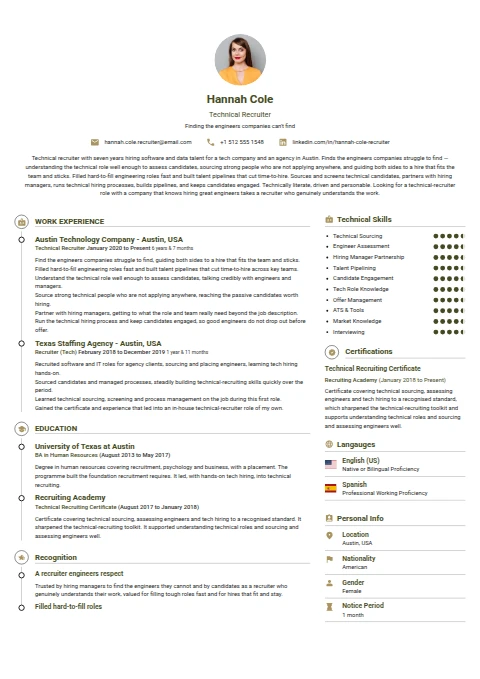 Technical Recruiter resume example