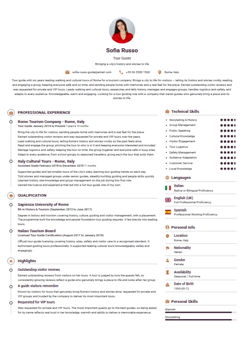 Tour Guide resume example