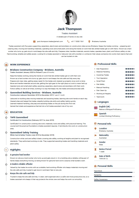 Trade Assistant resume example